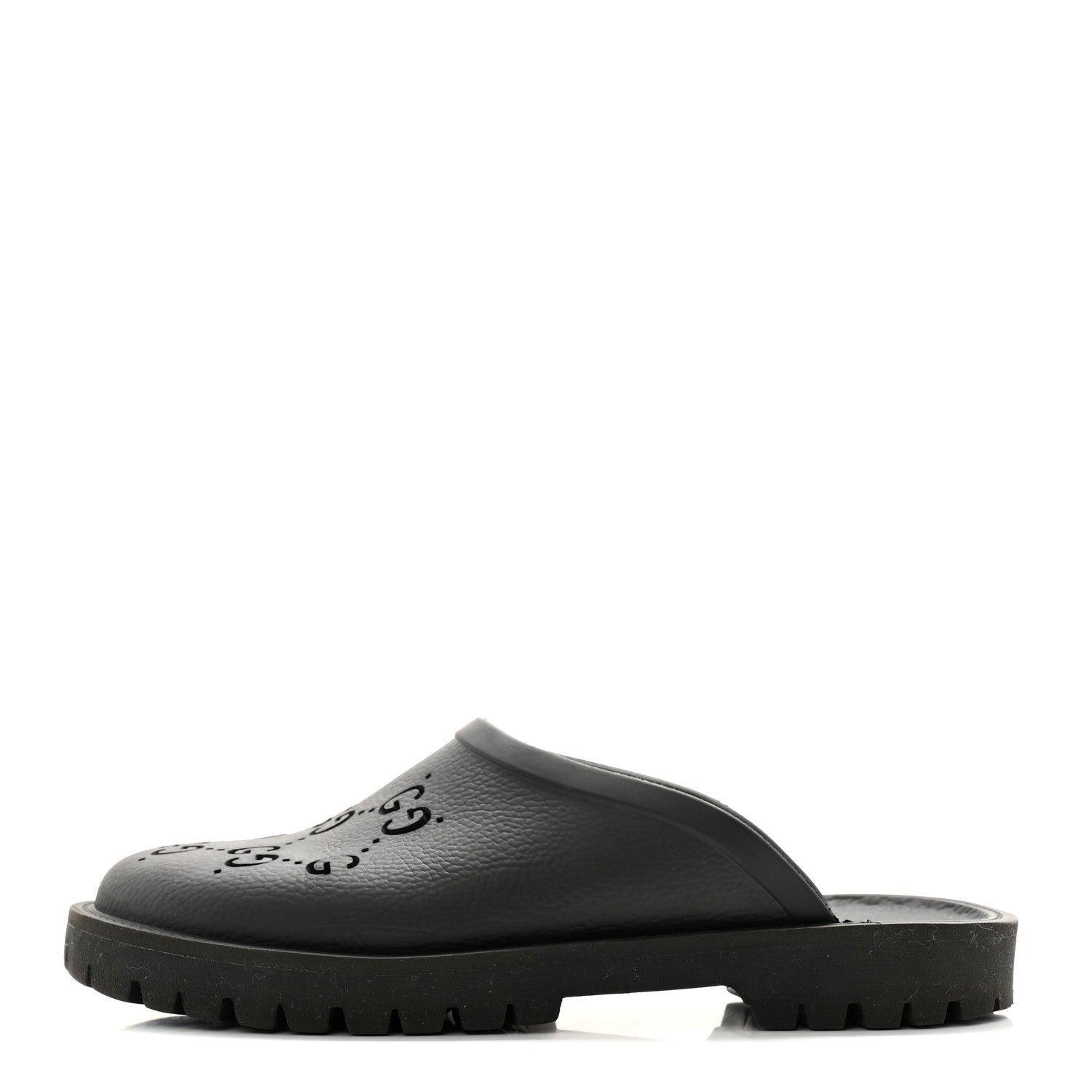 Gucci Rubber GG Monogram Perforated Mens Slip On Sandals 6 Black 1 of 9
