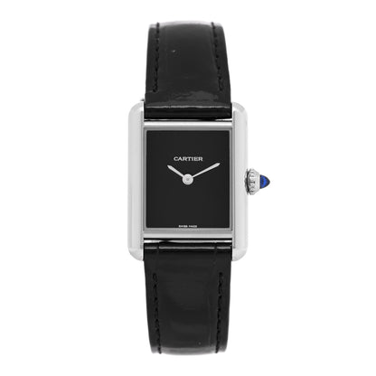 Cartier Stainless Steel Alligator 22mm Must de Cartier Tank Quartz Watch Black 1 of 5