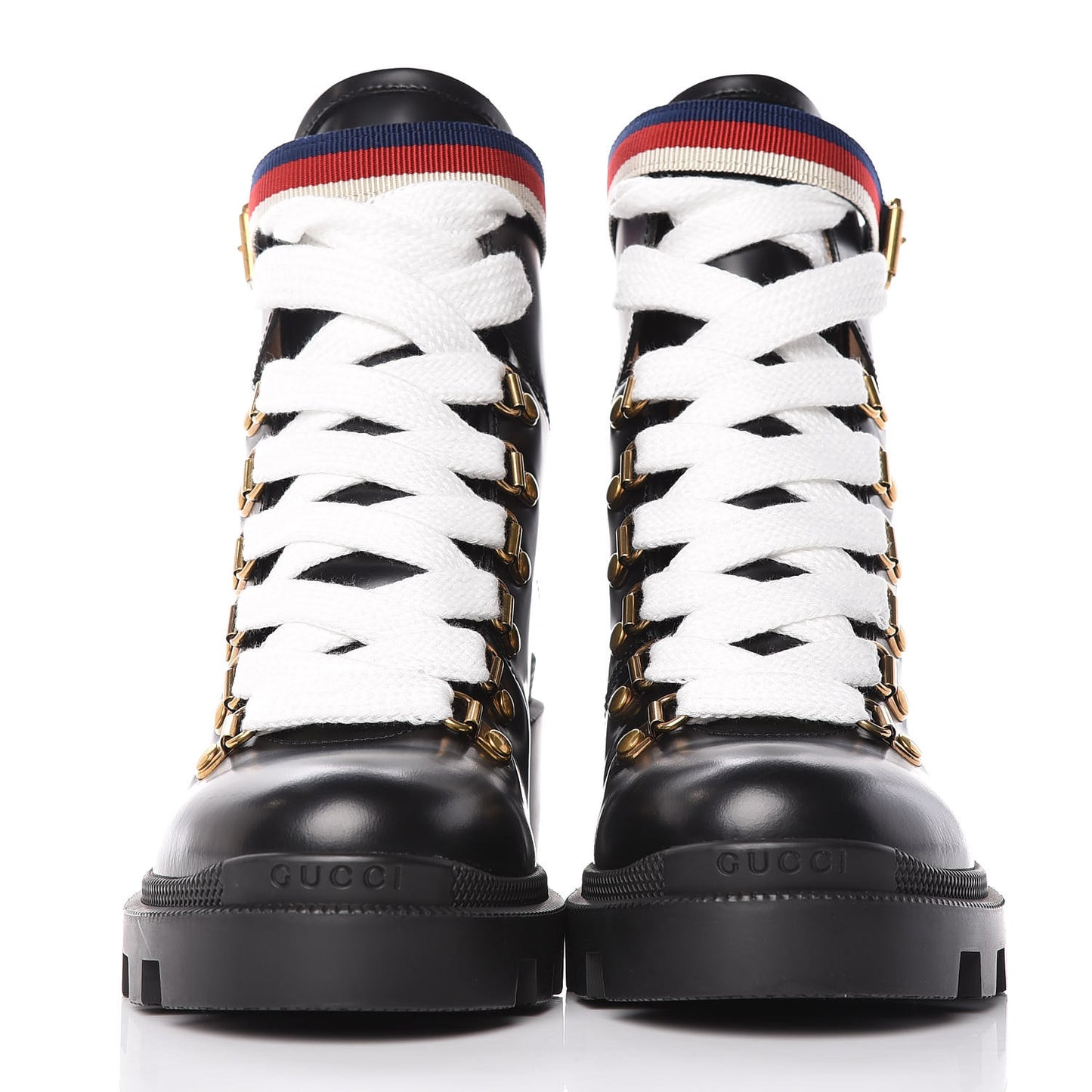 Calfskin Sylvie Web Lace Up Combat Boots 36.5 Black