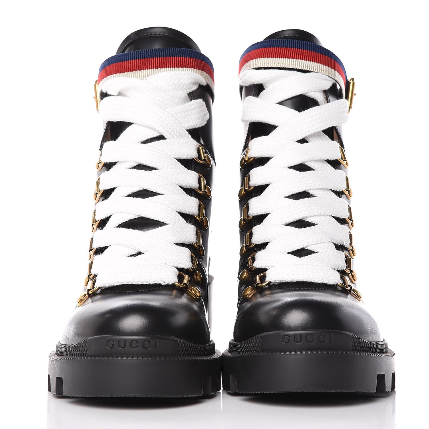 Gucci Calfskin Sylvie Web Lace Up Combat Boots 36.5 Black 2 of 9