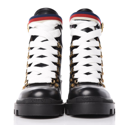 Gucci Calfskin Sylvie Web Lace Up Combat Boots 36.5 Black 2 of 9