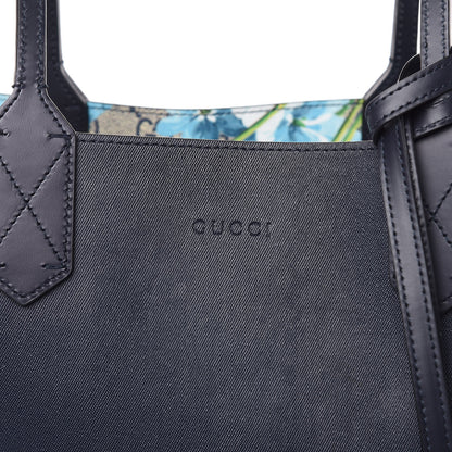 Gucci GG Supreme Monogram Blooms Small Reversible Tote Beige Blue Navy 14 of 14