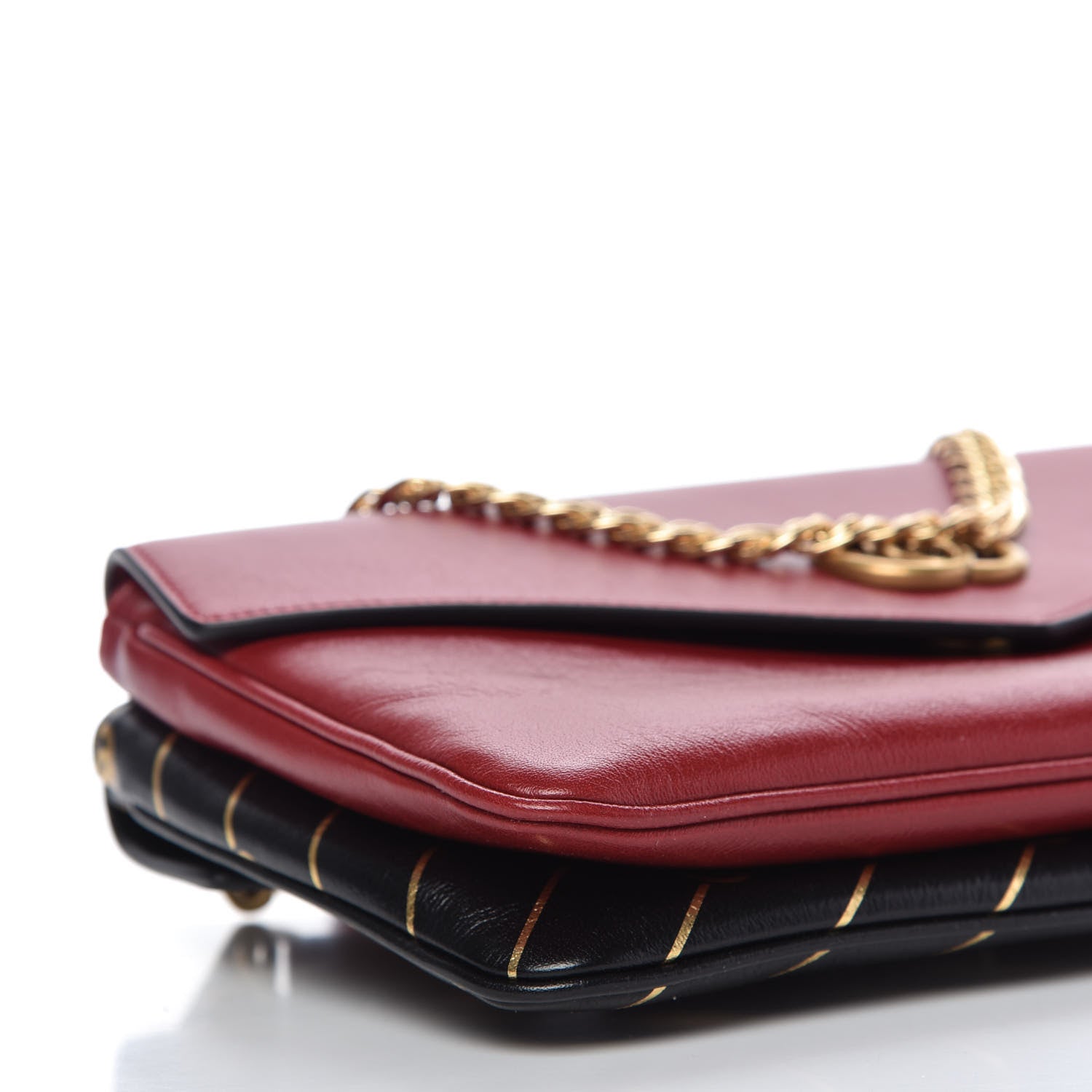 Gucci Calfskin Diagonal GG Medium Thiara Double Envelope Shoulder Bag Black Red 6 of 10