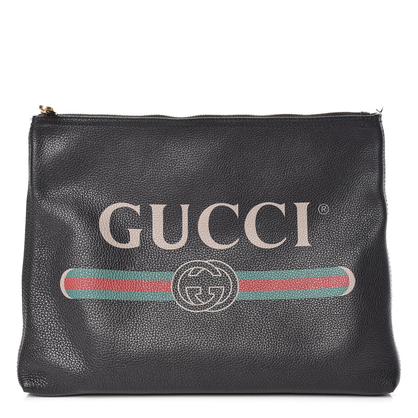 Pebbled Calfskin Medium Logo Portfolio Clutch Black