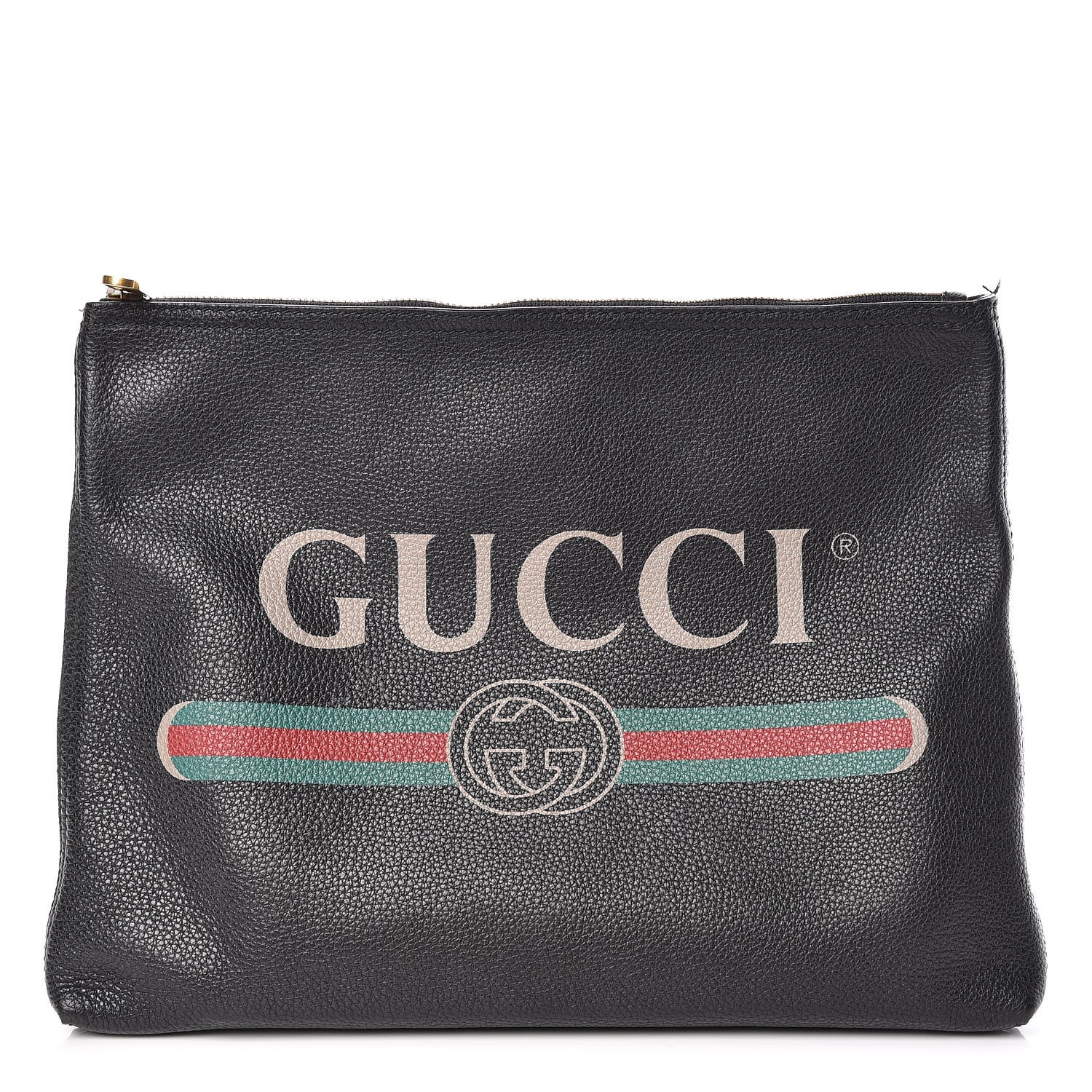 Gucci Pebbled Calfskin Medium Logo Portfolio Clutch Black 1 of 12