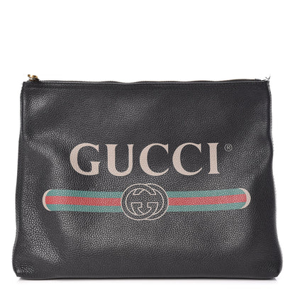 Gucci Pebbled Calfskin Medium Logo Portfolio Clutch Black 1 of 12