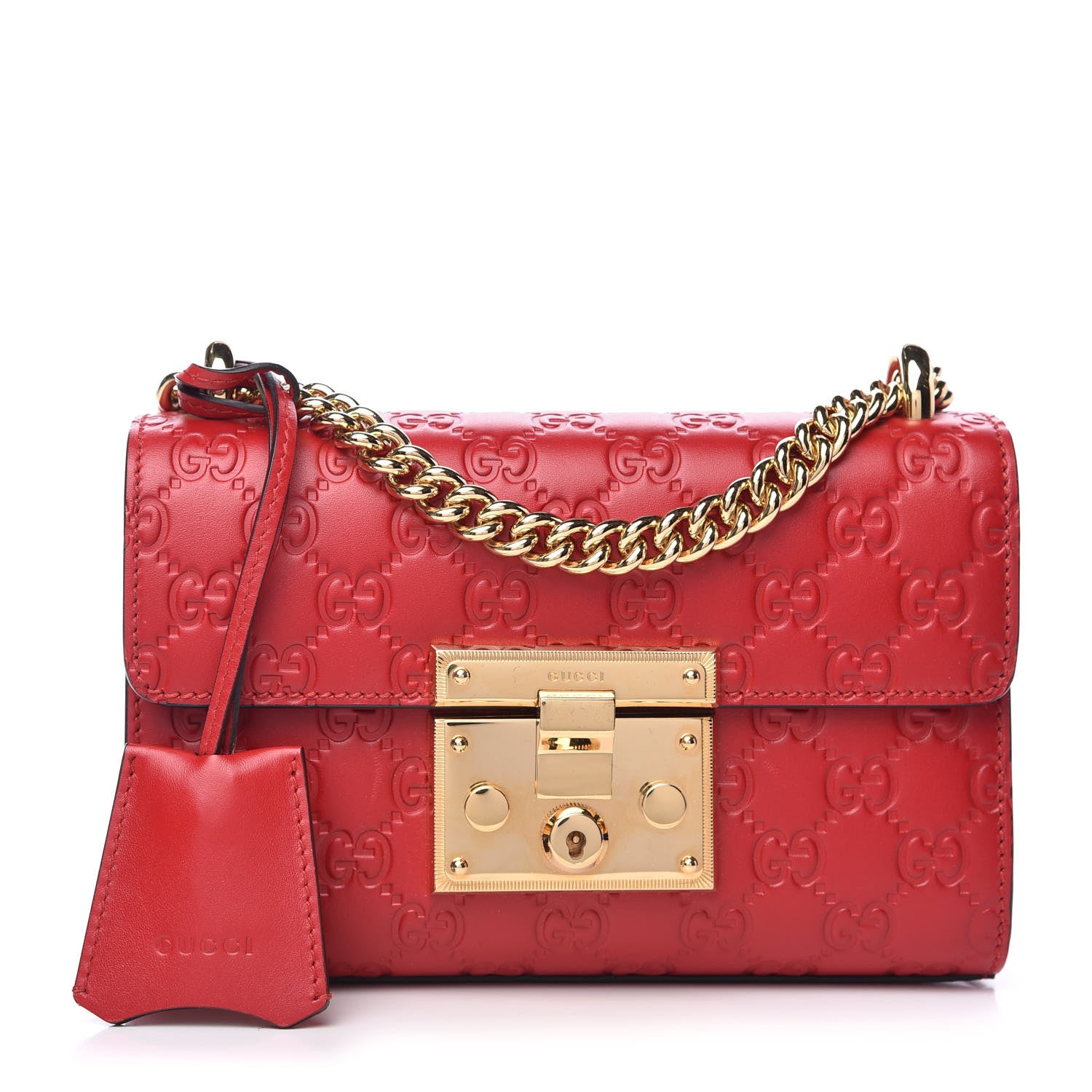Gucci Guccissima Small Padlock Shoulder Bag Hibiscus Red 1 of 9