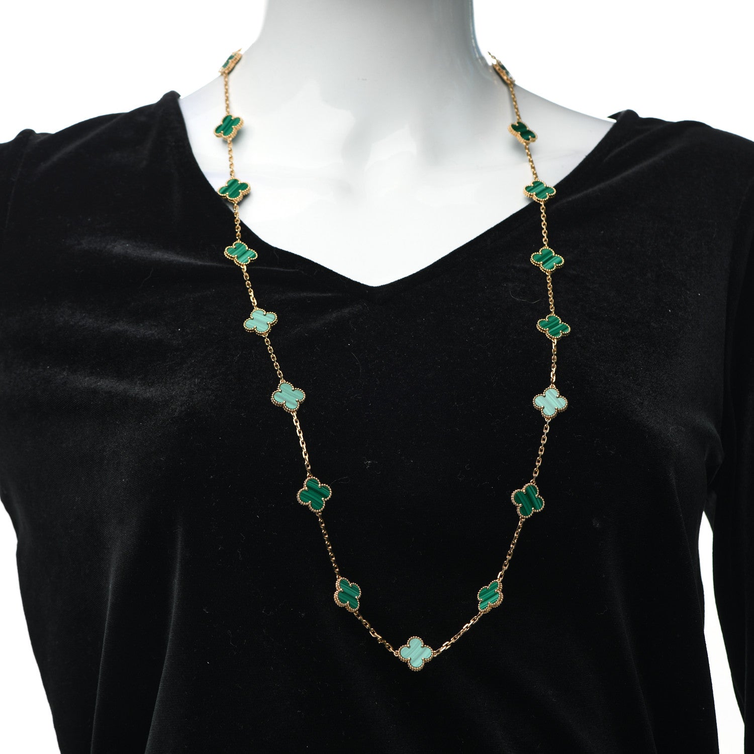 Van Cleef & Arpels 18K Yellow Gold Malachite 20 Motifs Vintage Alhambra Necklace 2 of 7