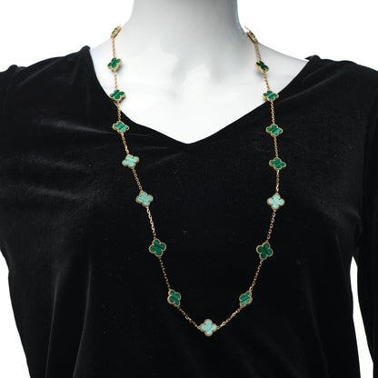 Van Cleef & Arpels 18K Yellow Gold Malachite 20 Motifs Vintage Alhambra Necklace 2 of 7