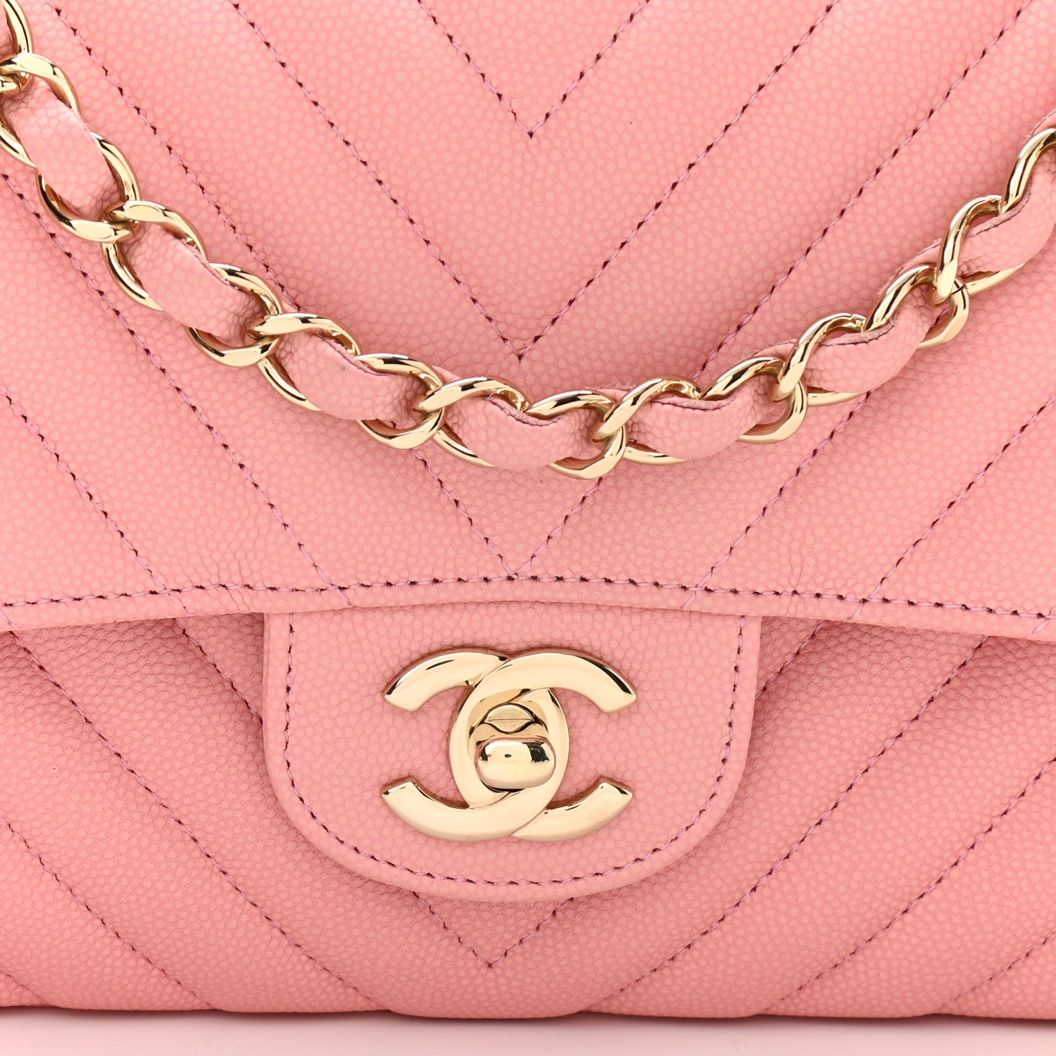 Chanel Caviar Flat Chevron Quilted Medium Double Flap Pink 8 of 11