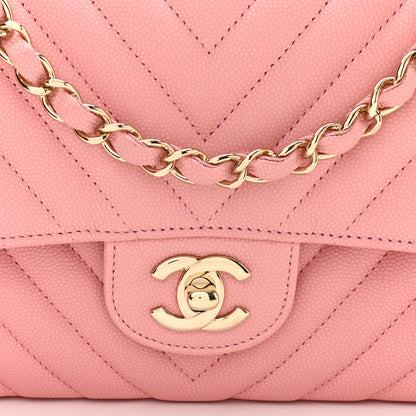 Chanel Caviar Flat Chevron Quilted Medium Double Flap Pink 8 of 11