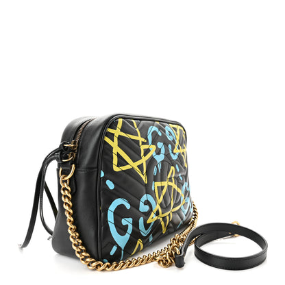Gucci Calfskin Matelasse GucciGhost Medium GG Marmont Chain Shoulder Bag Black New Aquamarine 3 of 10