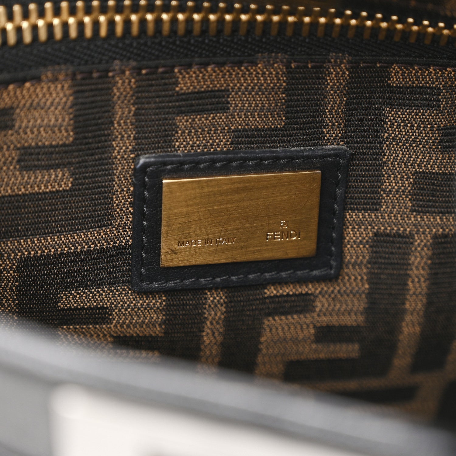 Fendi Goatskin Zucca Medium Peekaboo Iconic Satchel Black Tobacco 7 of 14