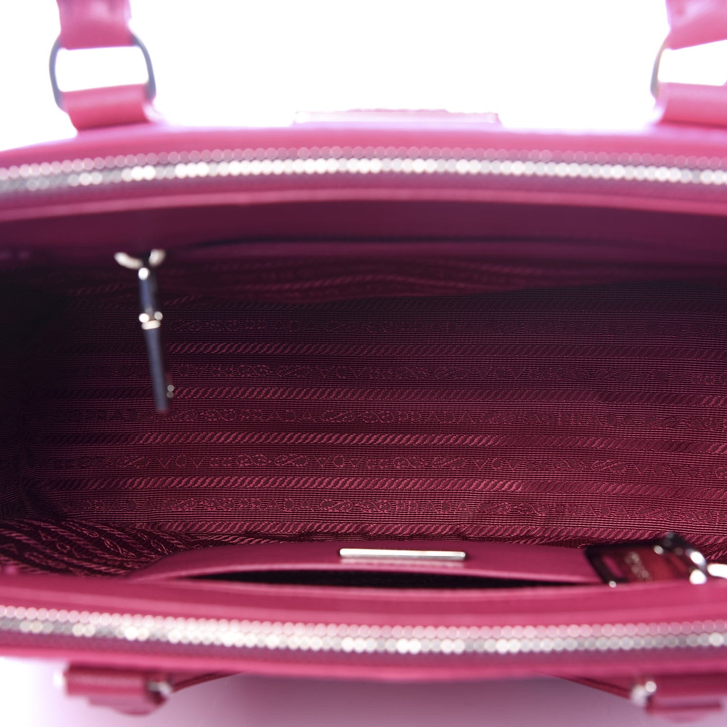 Saffiano Nylon Tessuto Stitched Small Galleria Double Zip Tote Fuxia