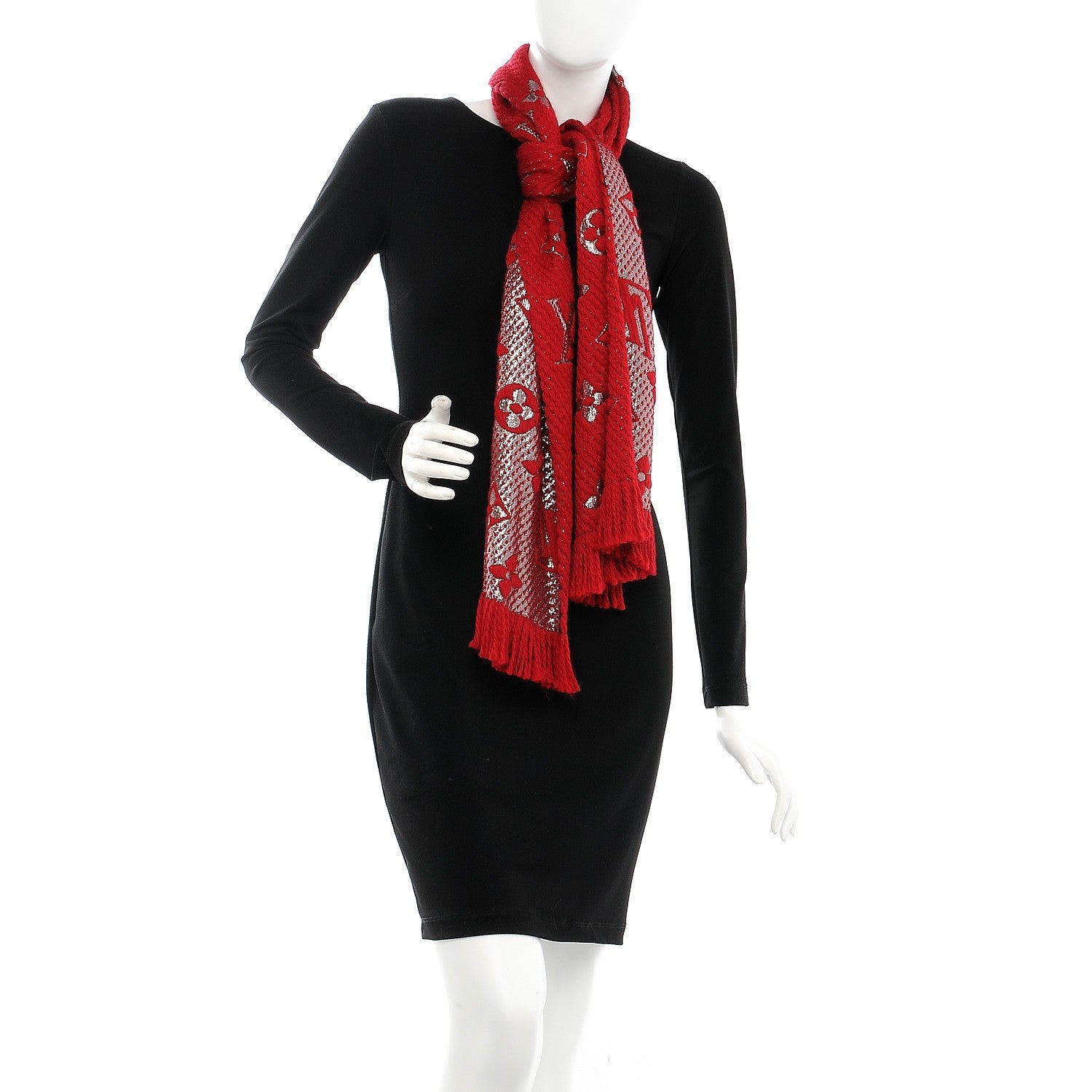 Louis Vuitton Wool Silk Logomania Shine Scarf Rubis 2 of 4