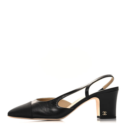 Chanel Goatskin Grosgrain Cap Toe CC Slingback Pumps 41 Black 1 of 9