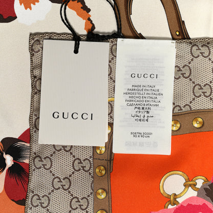 Gucci Silk Twill GG Monogram New Panshie Square Scarf Orange Pink 4 of 4