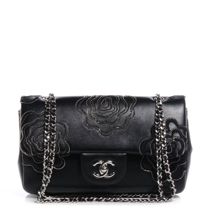 Chanel Lambskin Embroidered Camellia Follies Flap Black 1 of 9