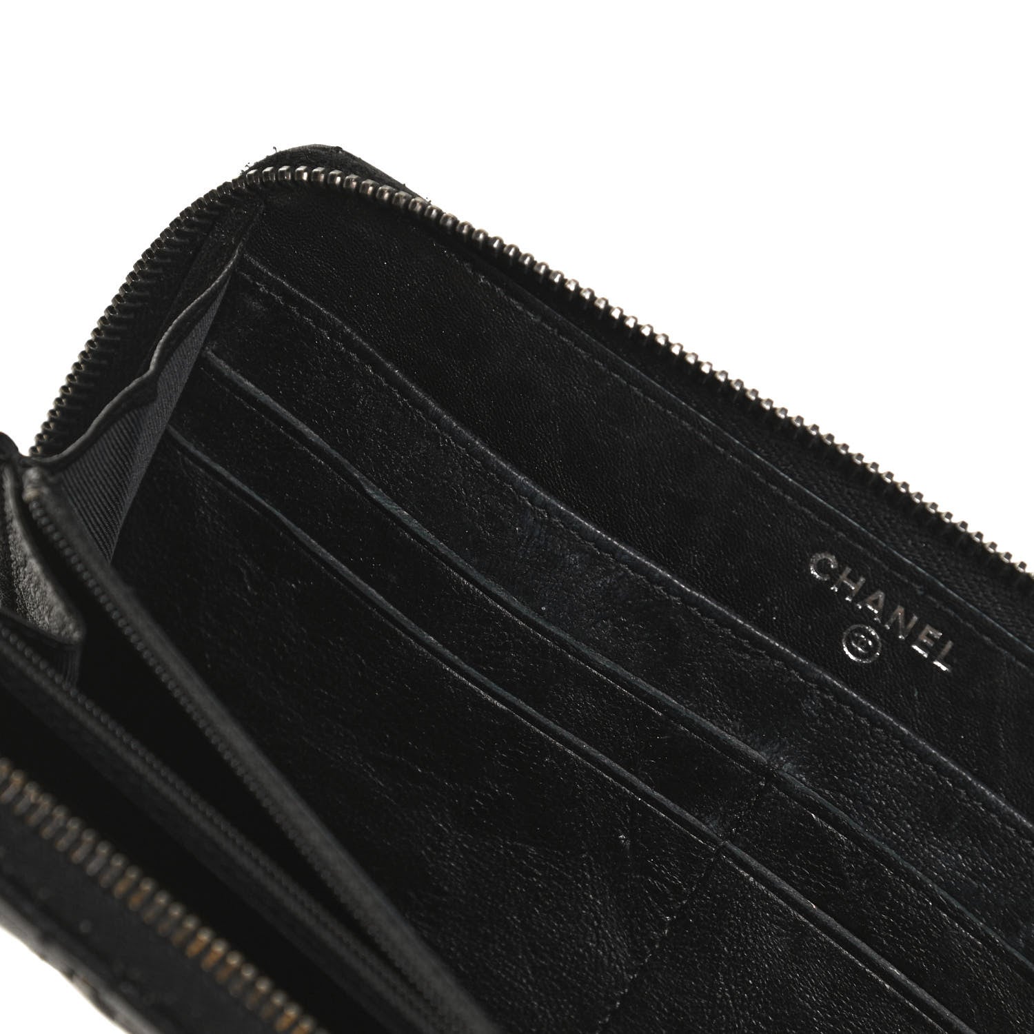 Chanel Crumpled Lambskin Studded Paris Dallas Zip Around Wallet Black 11 of 13