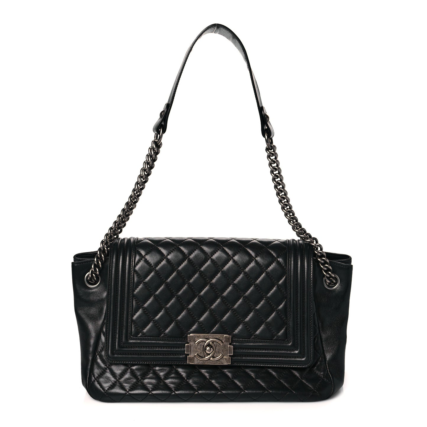 Lambskin Quilted Accordion Boy Flap Black
