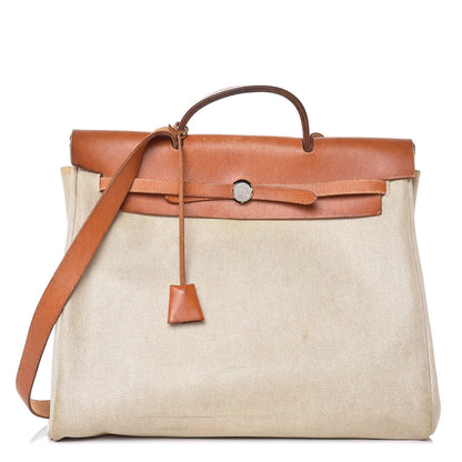 Hermes Toile Vache Calfskin Herbag 40 GM Natural 1 of 17