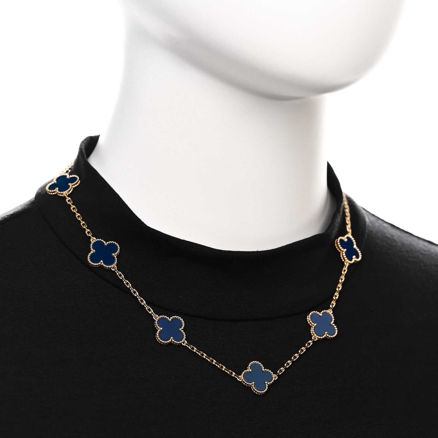Van Cleef & Arpels 18K Yellow Gold Blue Agate 10 Motifs Vintage Alhambra Necklace 2 of 6
