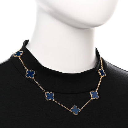 Van Cleef & Arpels 18K Yellow Gold Blue Agate 10 Motifs Vintage Alhambra Necklace 2 of 6
