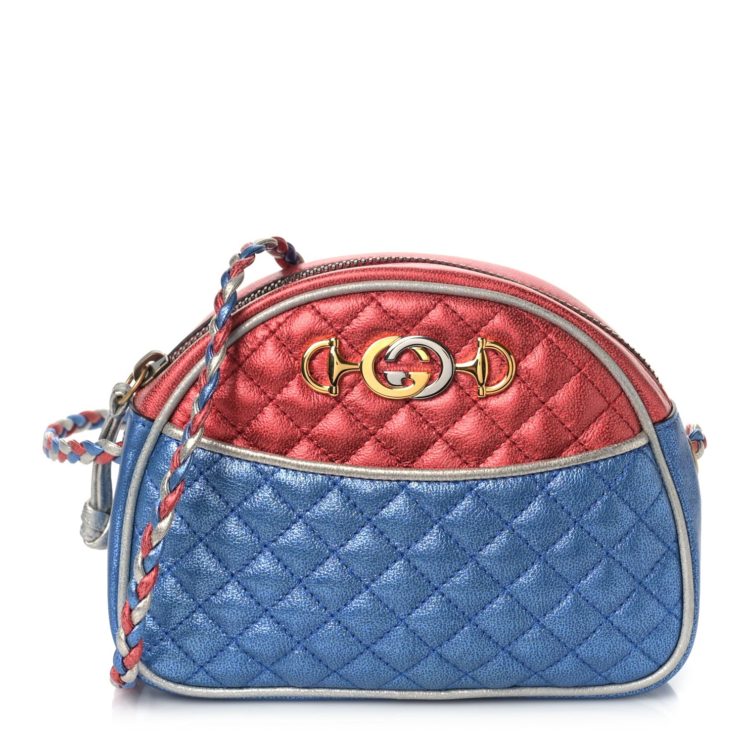 Gucci Laminated Nappa Trapuntata Mini Zumi Dome Shoulder Bag Rosso Marine Argento 1 of 8