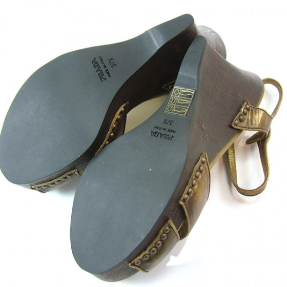 Prada Leather Platform Wedge Sandals 37.5 Gold 5 of 8