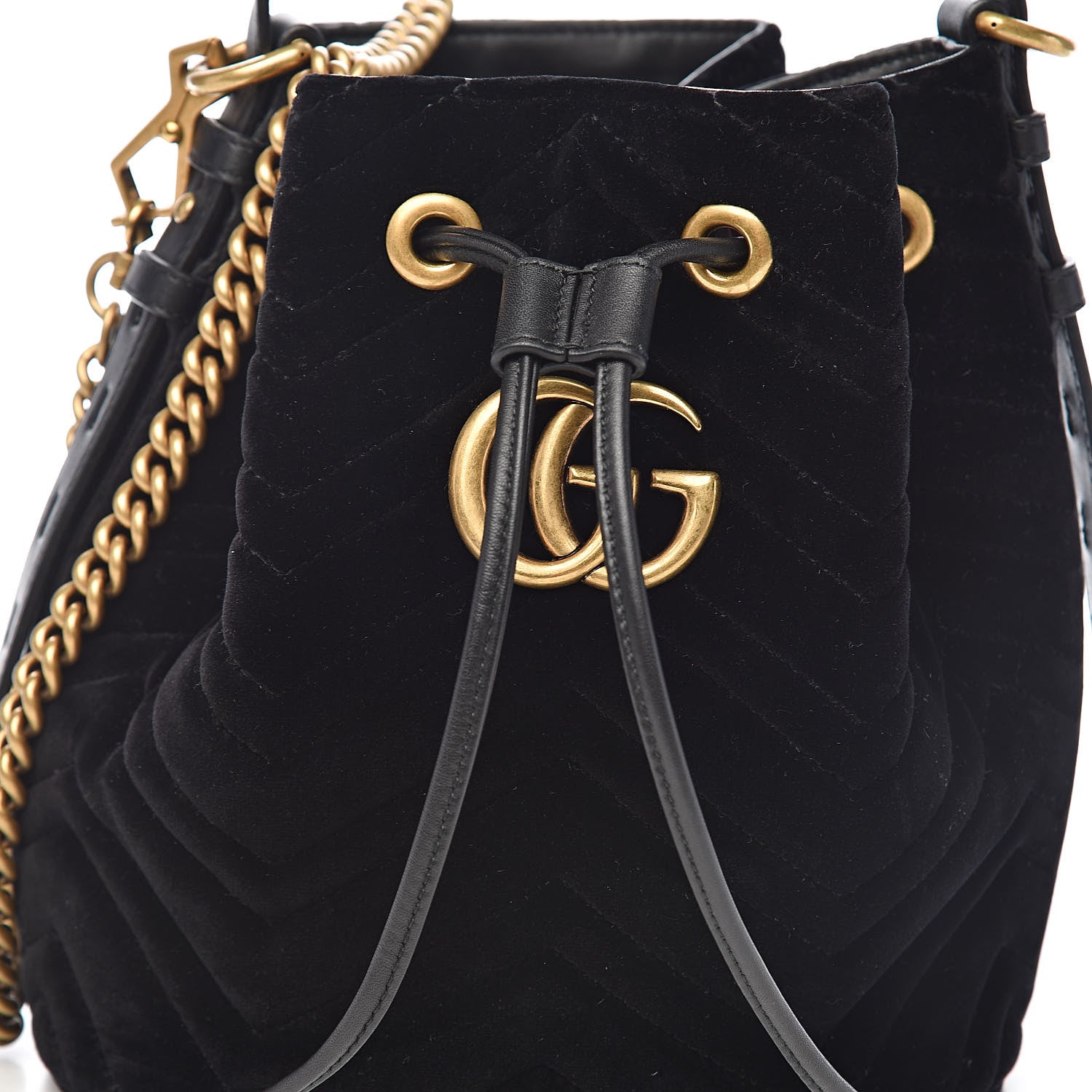 Gucci Velvet Matelasse GG Marmont Bucket Bag Black 10 of 10