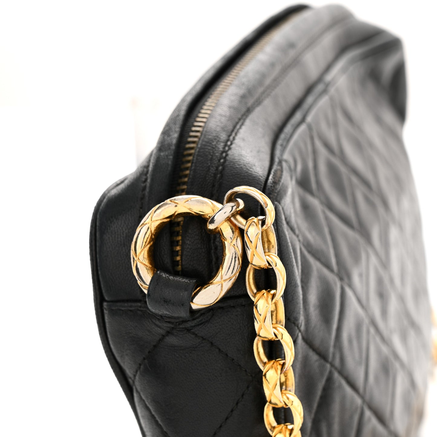 Lambskin Quilted Tassel Camera Case Black