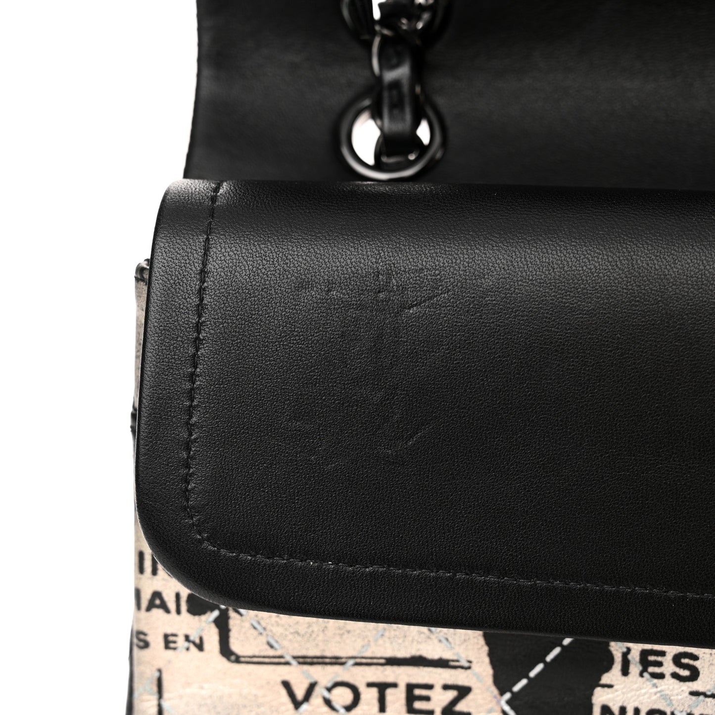 Metallic Lambskin Painted Feministe Newsprint Medium Double Flap So Black