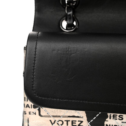 Chanel Metallic Lambskin Painted Feministe Newsprint Medium Double Flap So Black 13 of 14