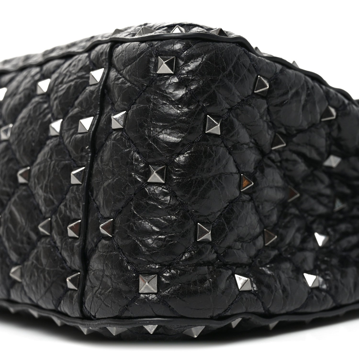 Valentino Garavani Craquele Nappa Large Rockstud Spike Shoulder Bag Black 9 of 9