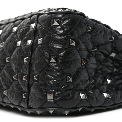 Valentino Garavani Craquele Nappa Large Rockstud Spike Shoulder Bag Black 9 of 9