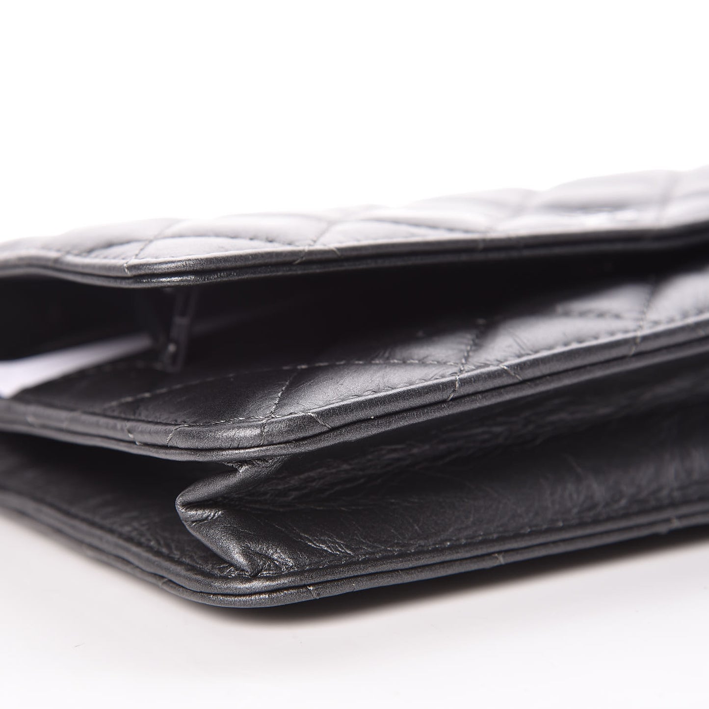 Aged Calfskin Quilted Tassel Wallet On Chain WOC Dark Silver