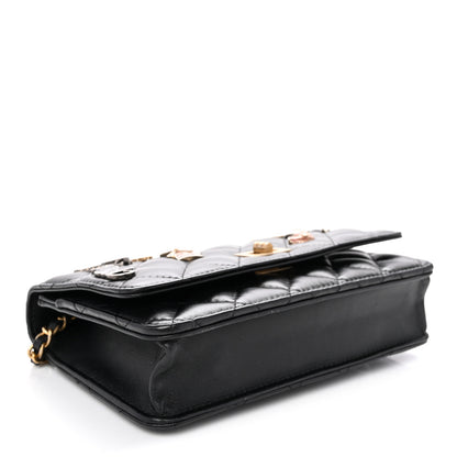 Chanel Aged Calfskin Quilted Lucky Charms 2.55 Reissue Wallet On Chain WOC Black 4 of 11