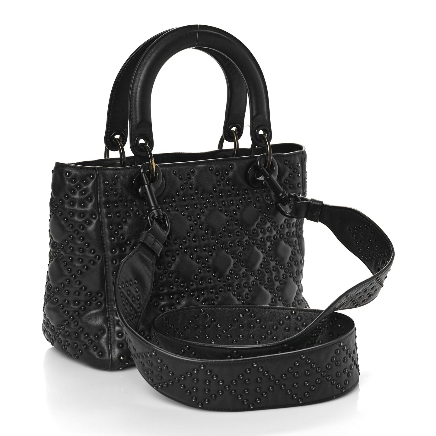 UItra Matte Calfskin Cannage Studded Medium Supple Lady Dior Black