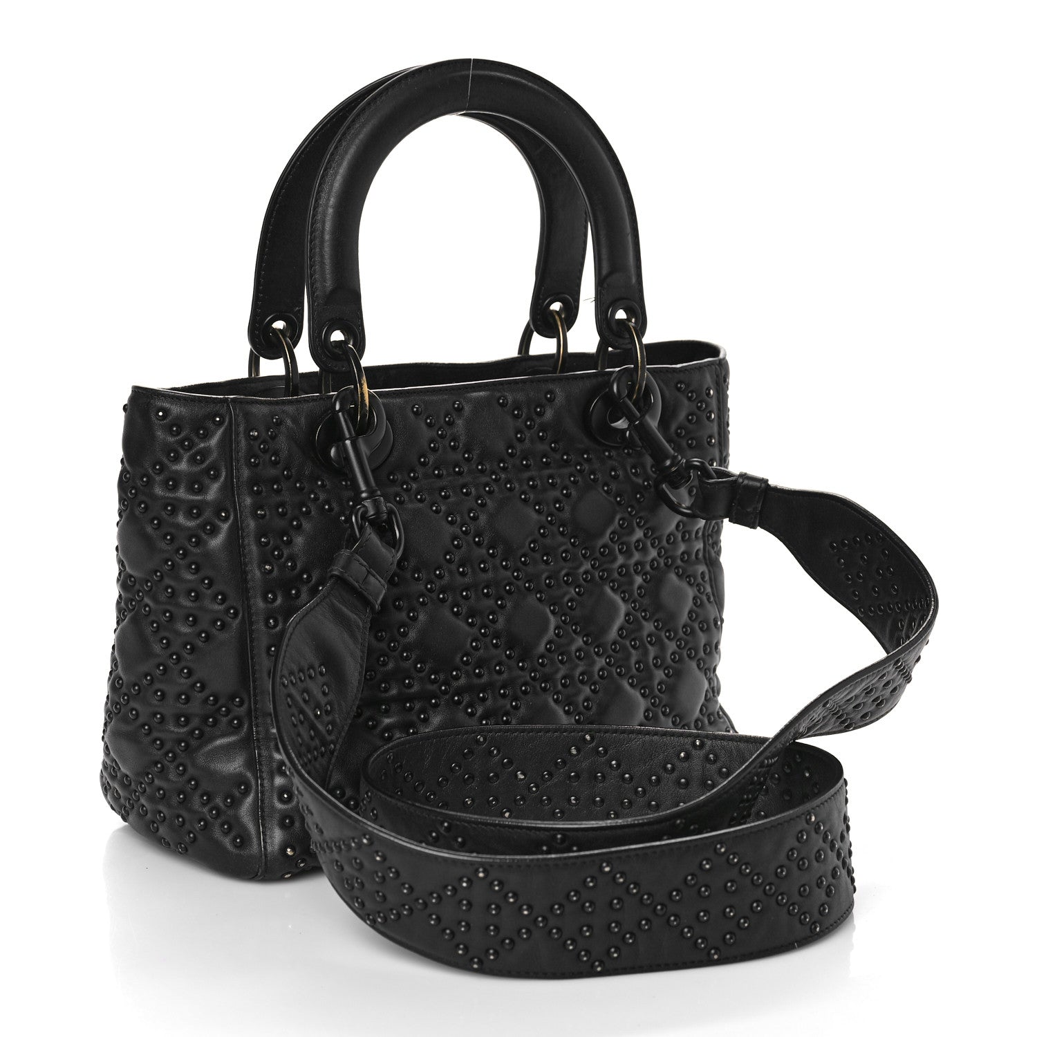 Christian Dior UItra Matte Calfskin Cannage Studded Medium Supple Lady Dior Black 2 of 10