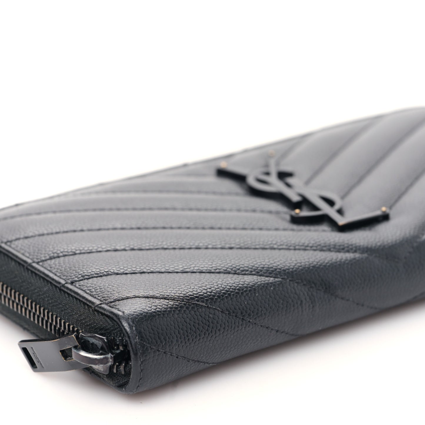 Grain De Poudre Matelasse Chevron Monogram Monochrome Zip Around Wallet Black