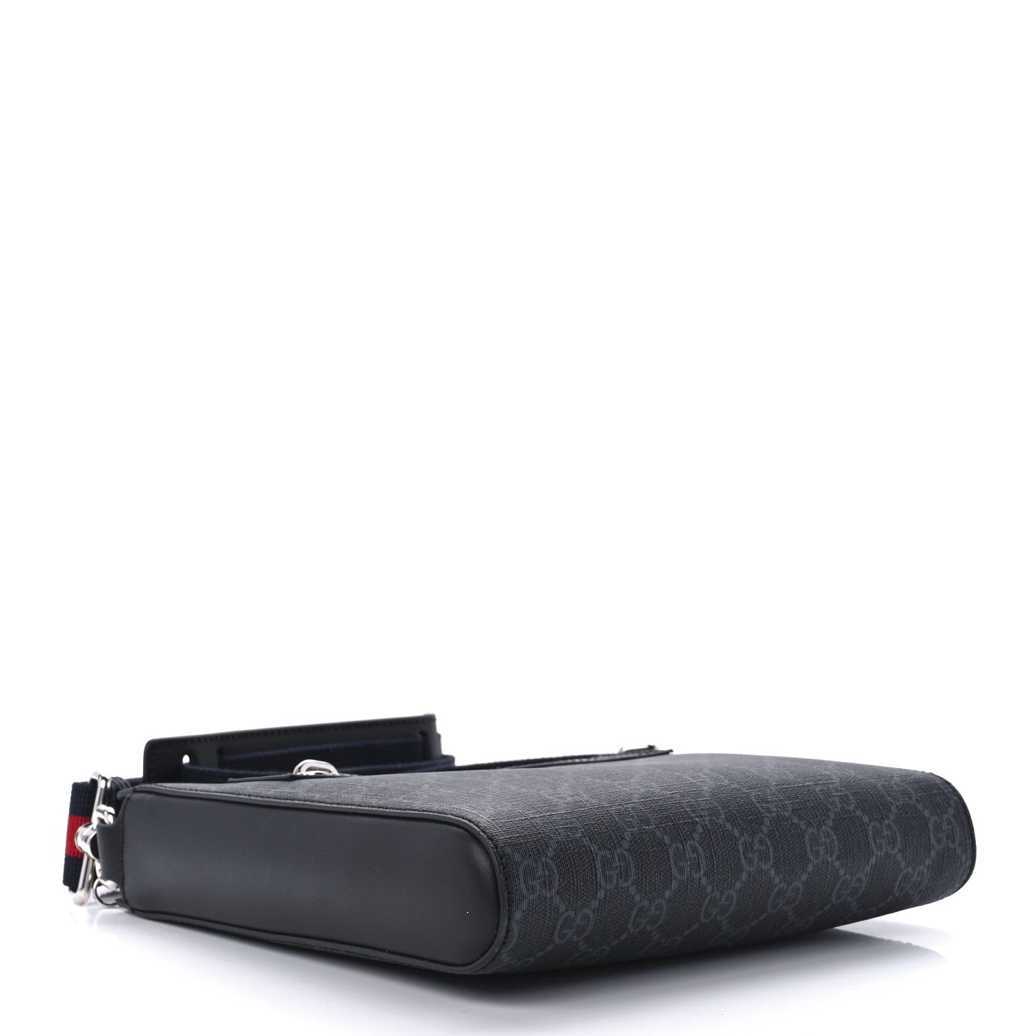 Gucci GG Supreme Monogram Web Small Flat Messenger Bag Black Grey 4 of 14