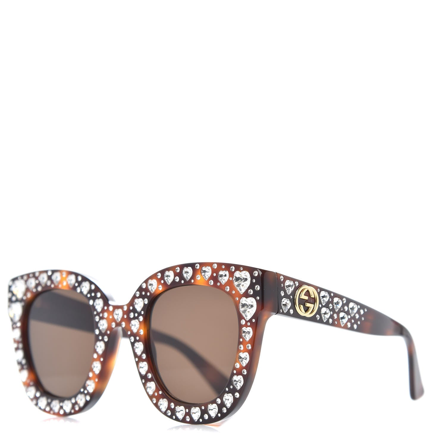 Gucci Acetate Hearts Cat Eye Sunglasses GG0116S Havana 1 of 8