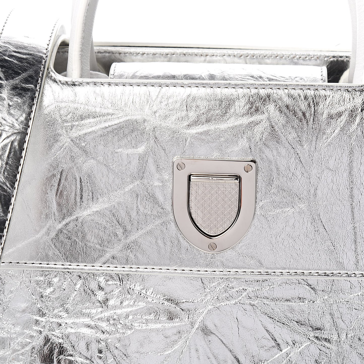 Metallic Calfskin Medium Diorever Flap Silver