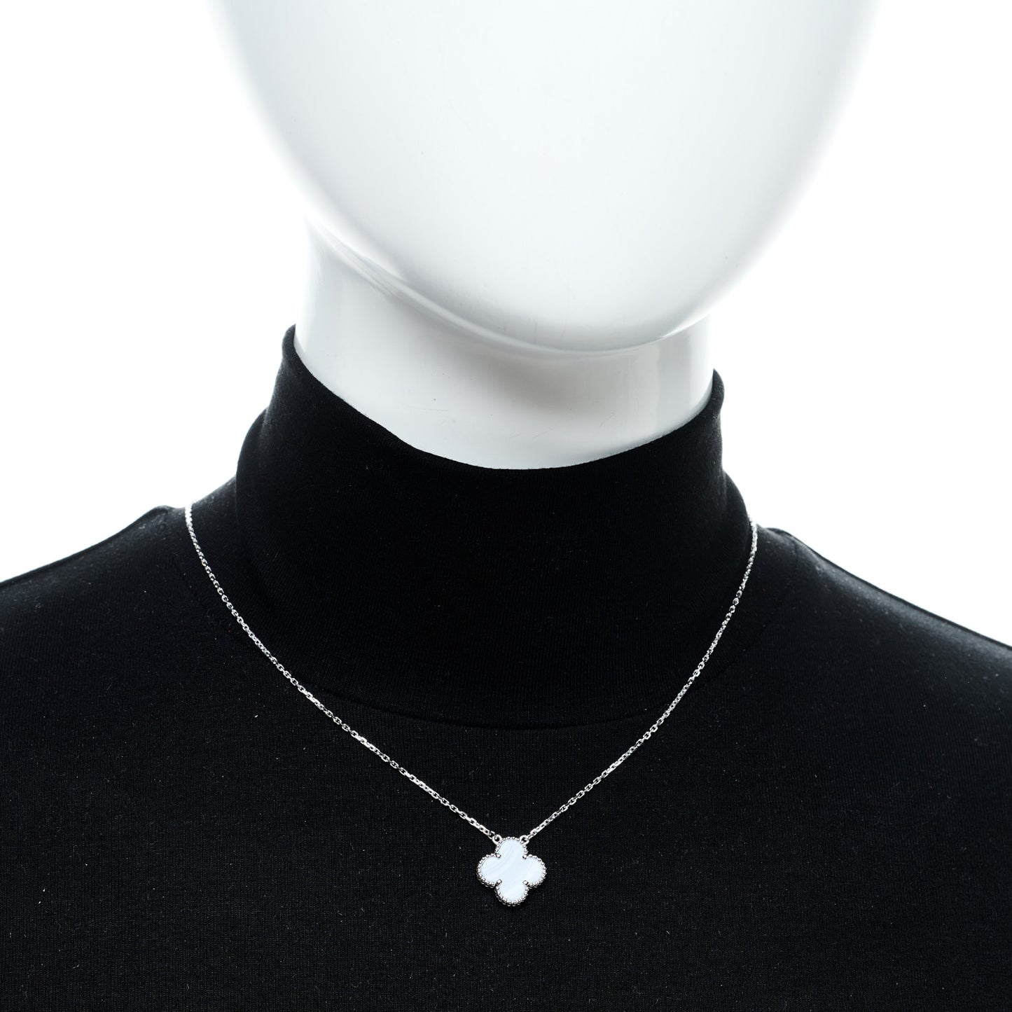 18k White Gold Chalcedony Vintage Alhambra Pendant Necklace