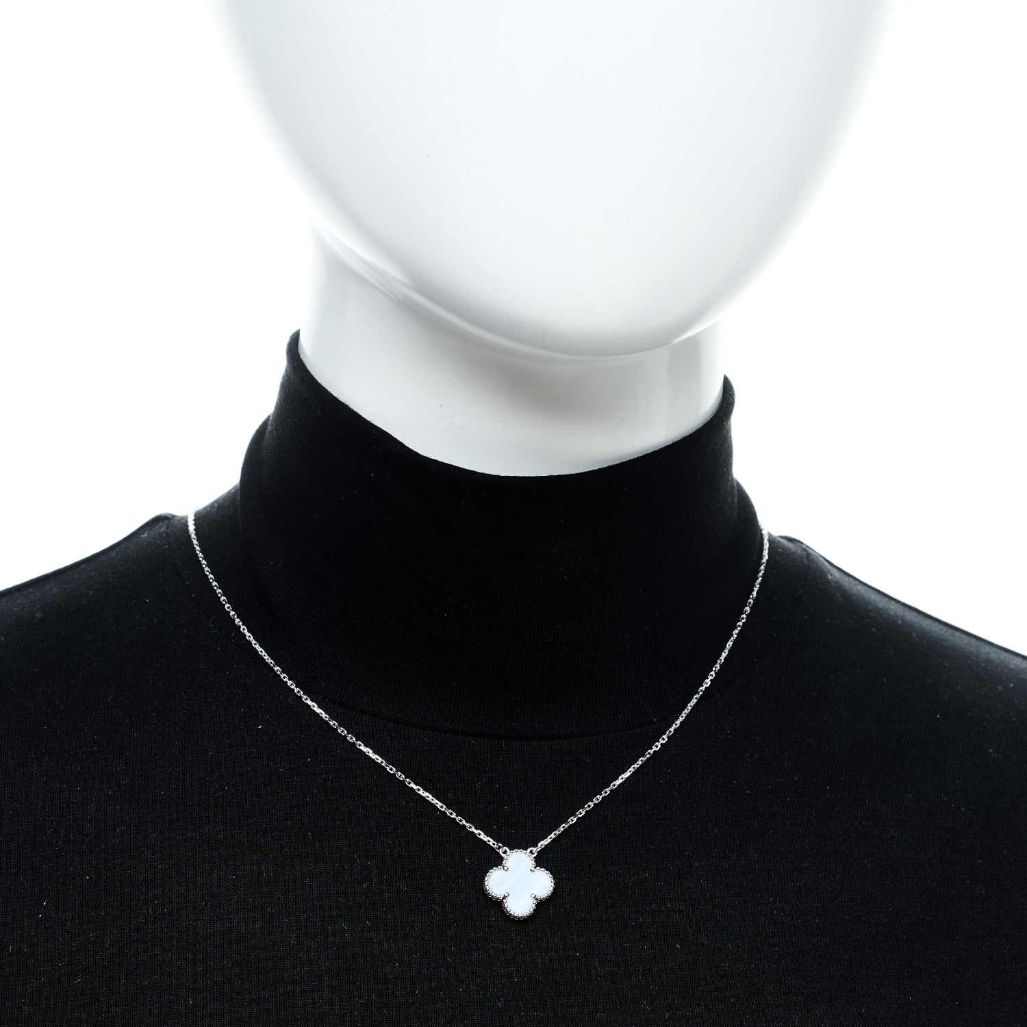 Van Cleef & Arpels 18k White Gold Chalcedony Vintage Alhambra Pendant Necklace 2 of 5