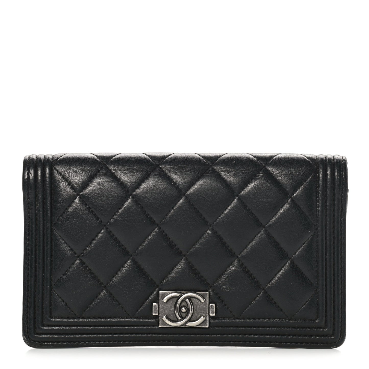 Lambskin Quilted Boy Yen Wallet Black