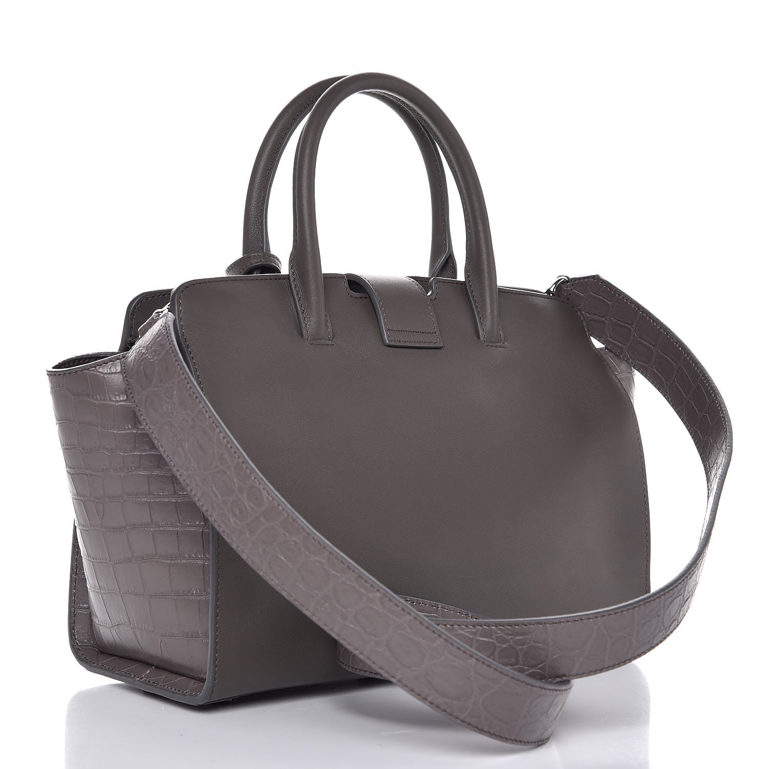 Saint Laurent Calfskin Crocodile Embossed Baby Monogram Downtown Cabas Earth 3 of 6