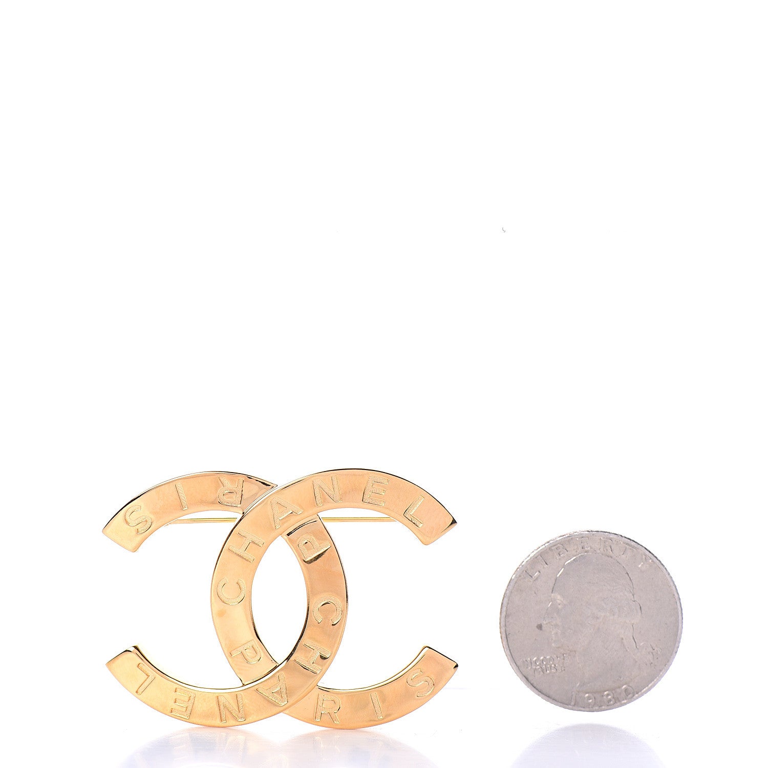 Chanel Metal Paris Button CC Large Brooch Gold 2 of 4