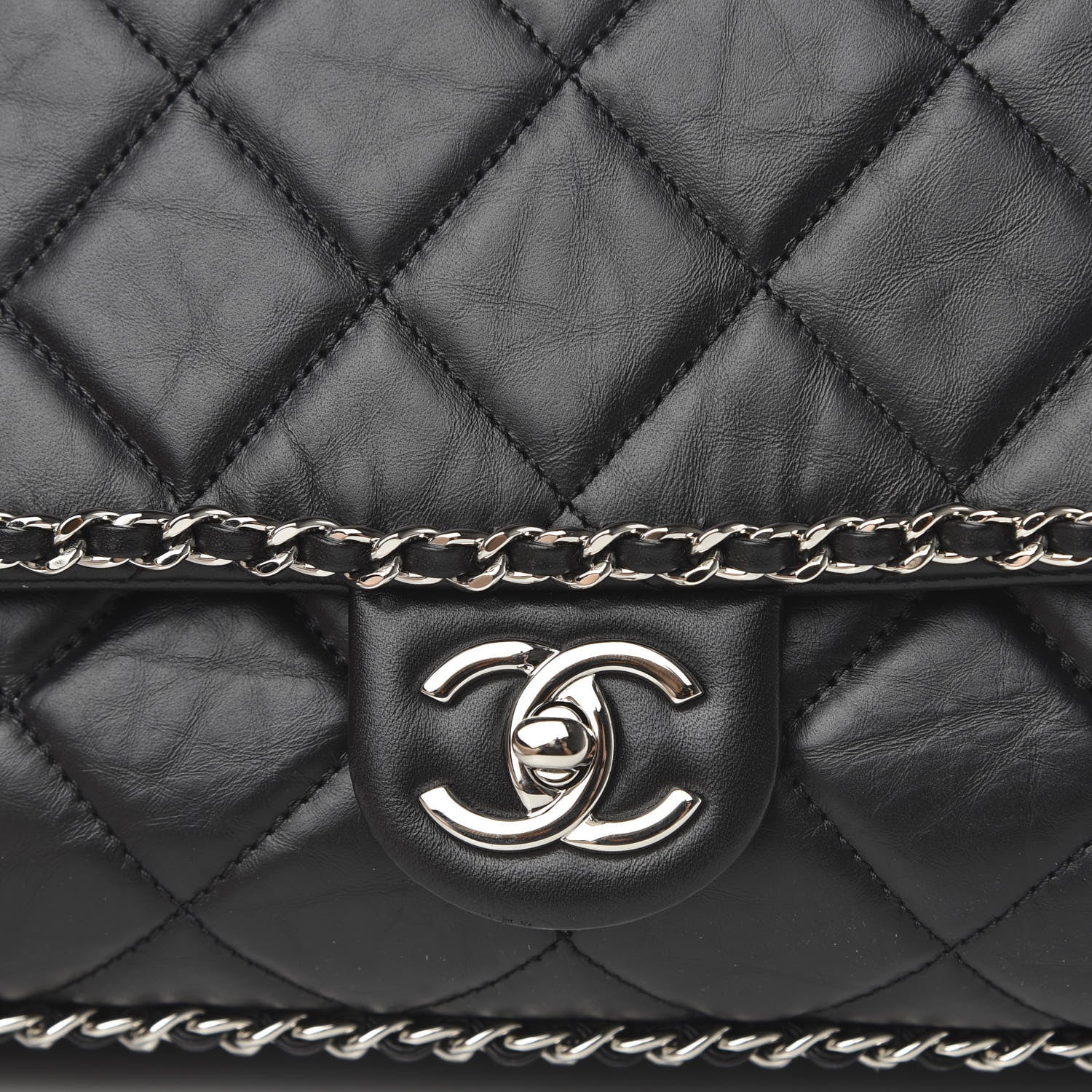 Chanel Crumpled Calfskin Quilted Large Chain All Over Flap Bag Black 10 of 10