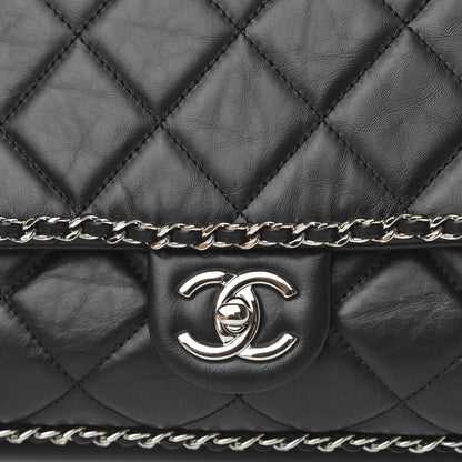 Chanel Crumpled Calfskin Quilted Large Chain All Over Flap Bag Black 10 of 10